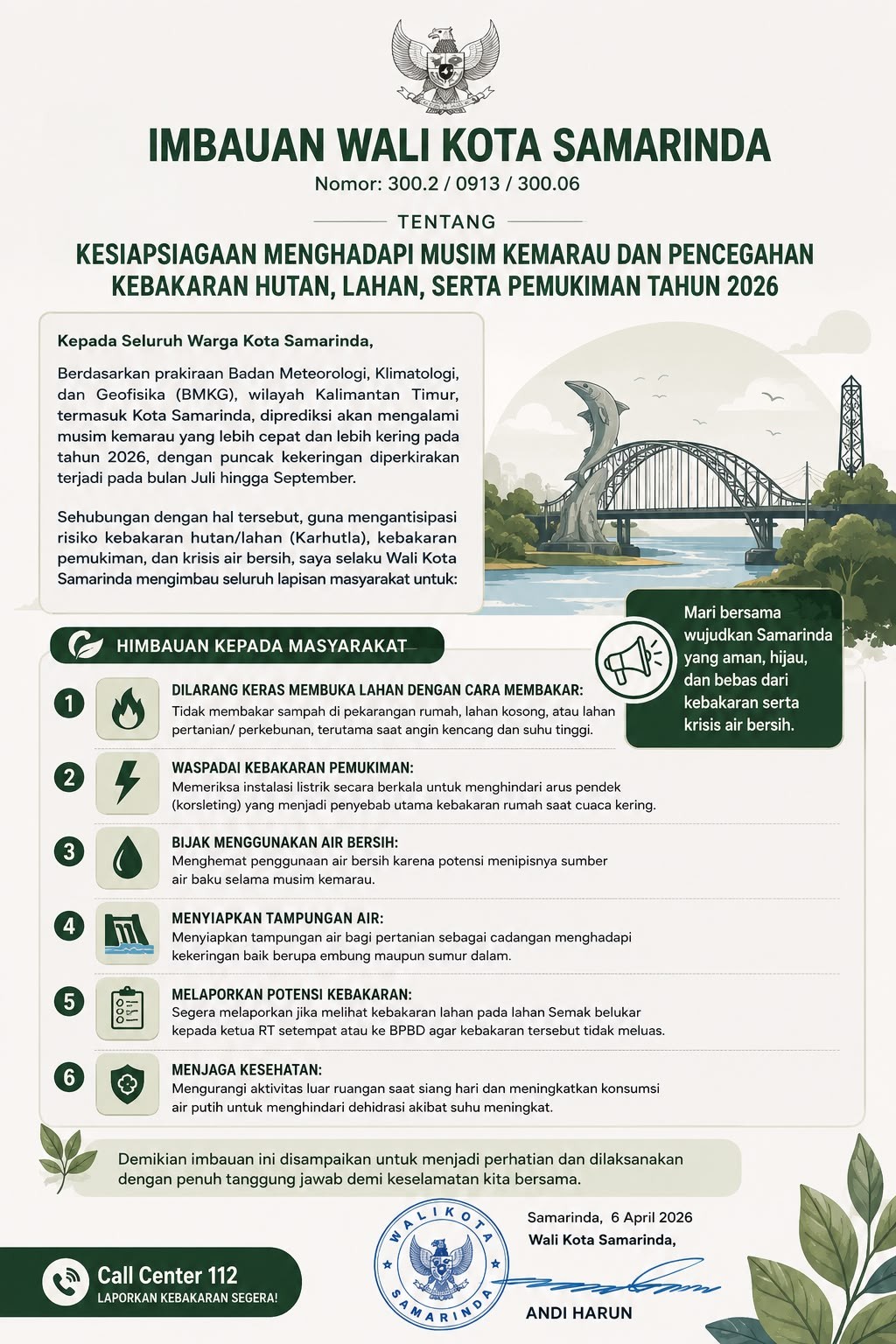 Imbauan Wali Kota Samarinda: Kesiapsiagaan Menghadapi Musim Kemarau dan Pencegahan Kebakaran Tahun 2026