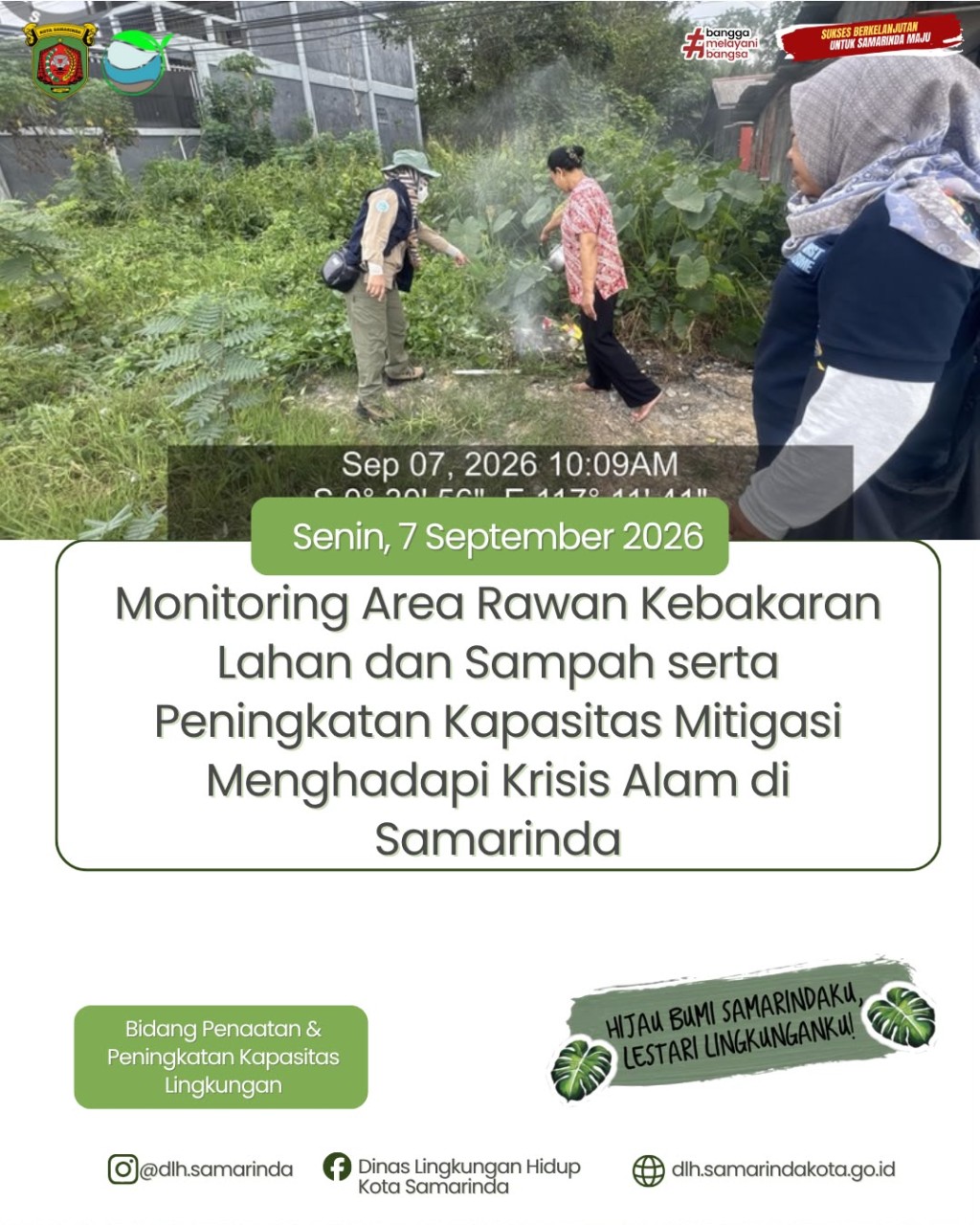 Monitoring dan tindakan penanganan pembakaran sampah di area Kelurahan Makroman, Kecamatan Sambutan